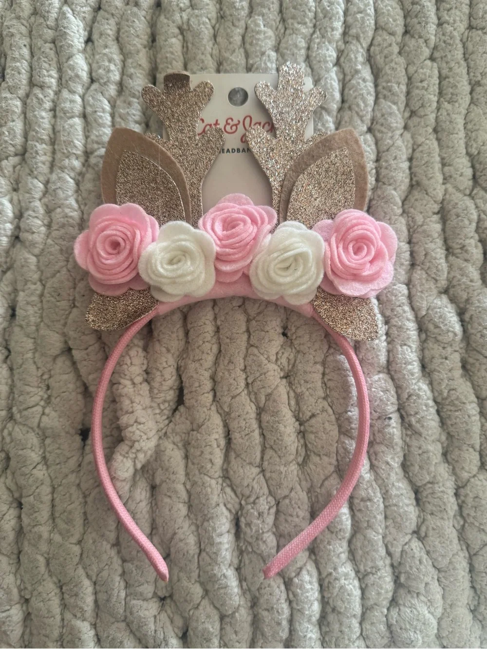 Cat & Jack Pink and Cream Glitter Flower Unicorn Headband